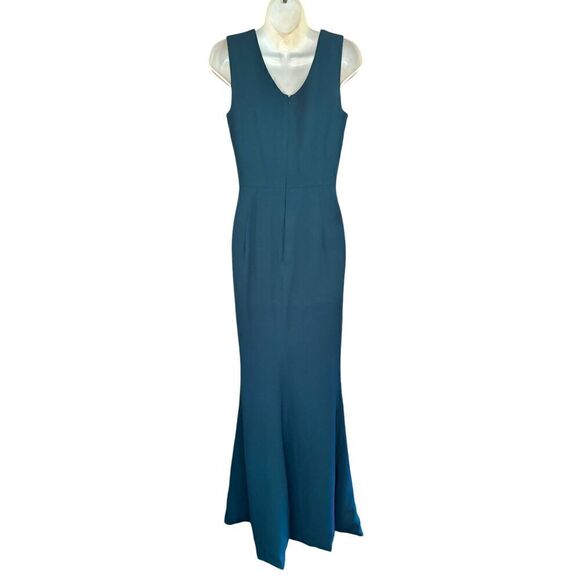 Dress the Population Sandra Plunge Crepe Slit Gown in Pine Green NWT Size Small - Picture 5 of 7
